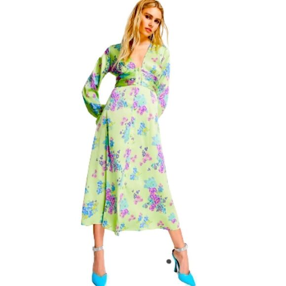 ASOS DESIGN button through midi tea dress with fluted sleeves  floral print. NWT - Picture 1 of 9